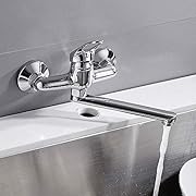 🌙【ROTACION DE 360 ​​° Y 3 COLOR PARA ELIJIR】: El tubo giratorio tiene una longitud de 180 mm y se puede girar 360 ° para lavabos dobles, lo que es muy adecuado para lavabos simples o dobles. Tres colores para elegir 🌙【 GRIFO DE COCINA DE PARED】:La in...