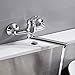 Grifo Cocina Pared Monomando Fregadero de Pared con Caño Largo Bajo Mezclador Agua de Fría y Caliente Cromo Brillo para Cocina Baño y Lavandería(18cm)