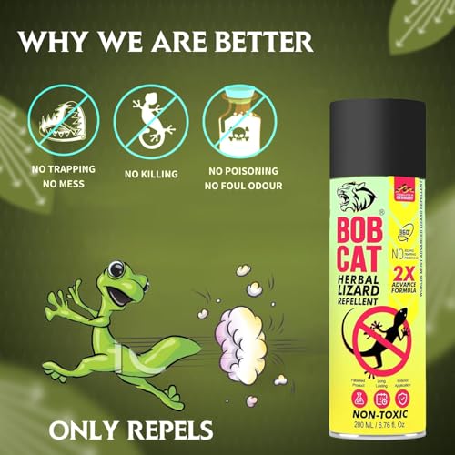 Image of BOB CAT Herbal Lizard Repellent for home 2X Advance best Formula India's First Aerosol Based Lizard Spray | Lizard Repellent Spray | 15 days Protection from Lizard | Irritant-Free & Chemical-Free | Pack of 2 | 200ml |