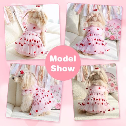 Yaopelky Niedliches Hundekleid, Prinzessinnen-Herz, Blume, Haustierkleidung für Katzen, kleine, mittelgroße Hunde, atmungsaktiv, Welpen, Tüllkleid, Haustier-Outfit für Yorkie, Teddy, Chihuahua,