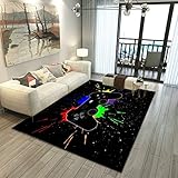 Gamer Rugs for Boy's Bedroom Black Controller Games Colorful Splash Ink Watercolor Printed Funny Carpet Non Slip Floor Mat 63'x 31'