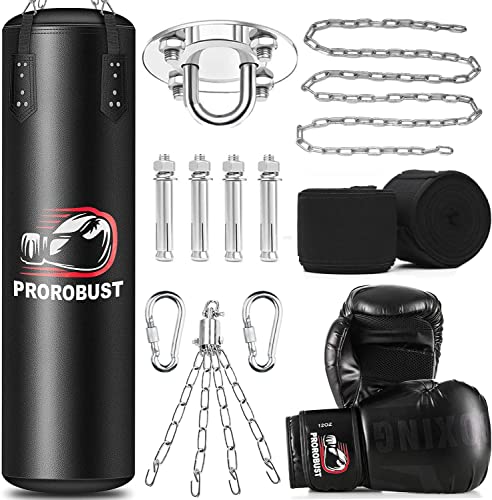 Prorobust Boxsack, 1,2 m, schweres PU-Box-Set mit 340 g Handschuhen, erweiterte Kette für MMA, Kickboxen, Boxen, Karate, Training im Fitnessstudio zu Hause (Nicht gefüllt)