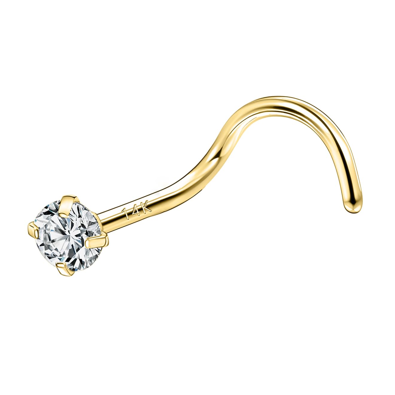 SYLWIA 14K Massivgold Nasenstecker Ringe 20g 18g, Moissanit Korkenzieher L-förmige Nasenringe, 18 20 Gauge Nasenring Piercing für Frauen Männer Geschenke - 2mm 2,5mm 3mm Moissanit