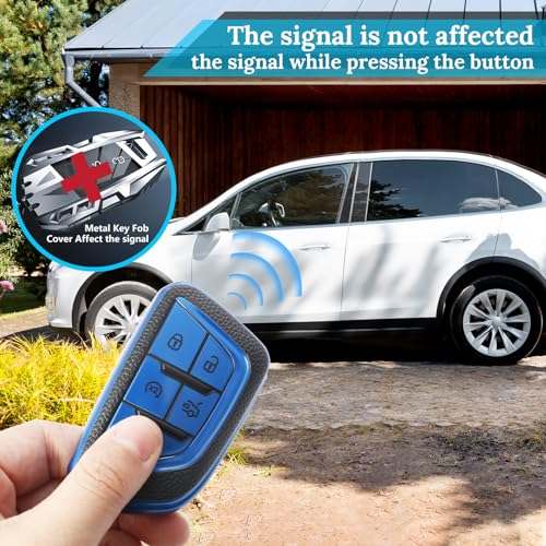 Image of Key Fob Cover for Cadillac escalade, Braided Loop Keychain, Blue | Wear-resistant TPU shell, short PU braided loop, daily splash, scratch and drop protection, normal signal use, easy setup