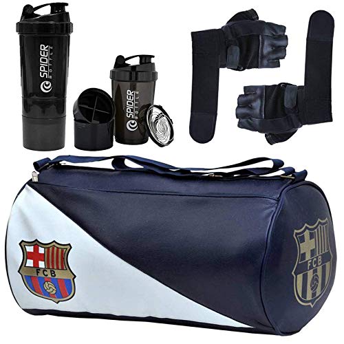 5 O'CLOCK SPORTS New Premium Sports Combo of FCB PU-Leather Gym Bag Gym/Fitness Kit/Combo/Gym Accessories/Gym Kit/for Men and Women