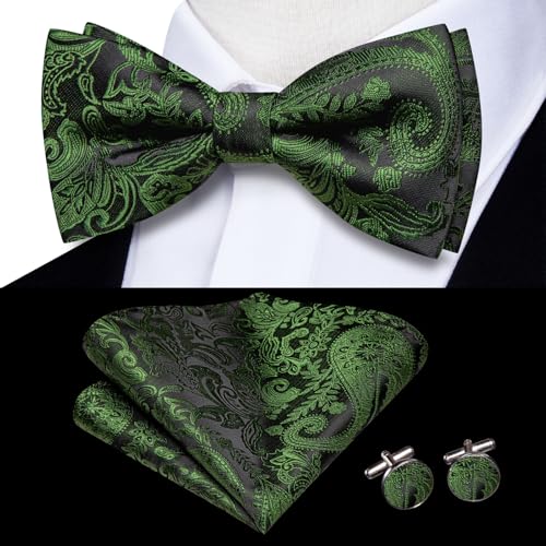 Image of Hi-Tie Bow Ties for Men Pre-Tied Pocket Square with Cufflinks Mens Bowtie Sets for Wedding Formal Party