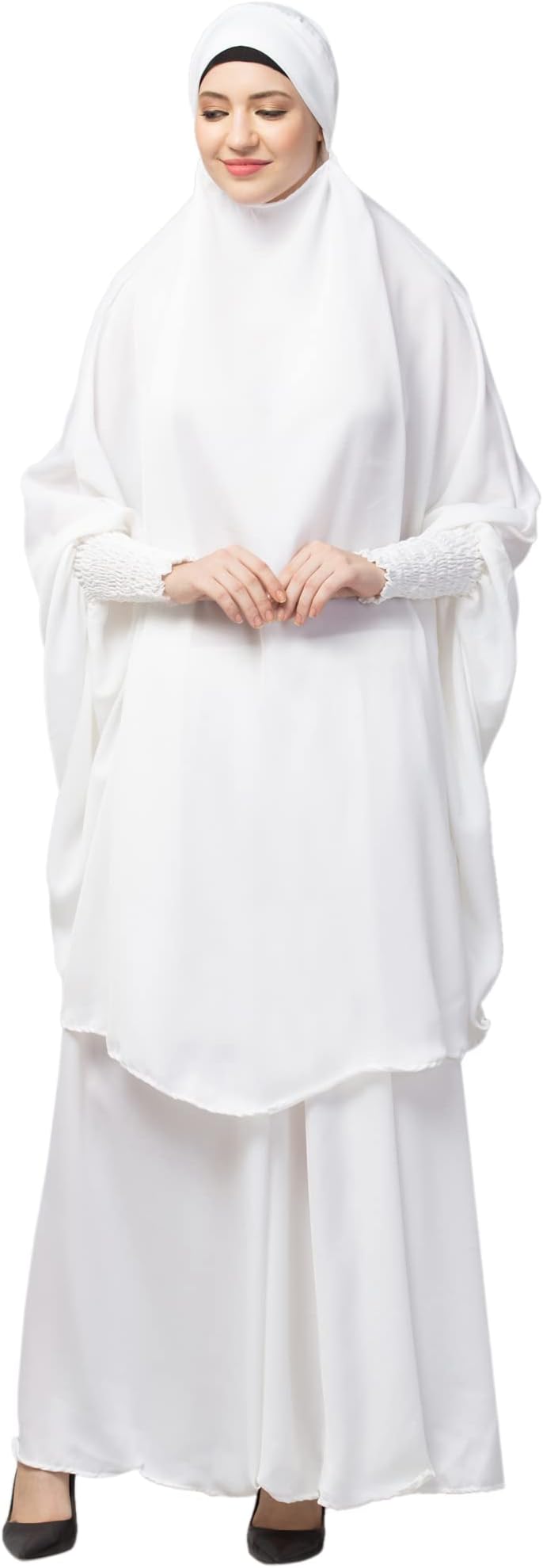 NAZNEENWomen's Solid Plain Two-Piece Khimar and Skirt Set | Ready to Wear Instant Hijab cum Naqab for Daily Islamic Use | Muslim Outfit | Ethnic and Fusion Wear for Women