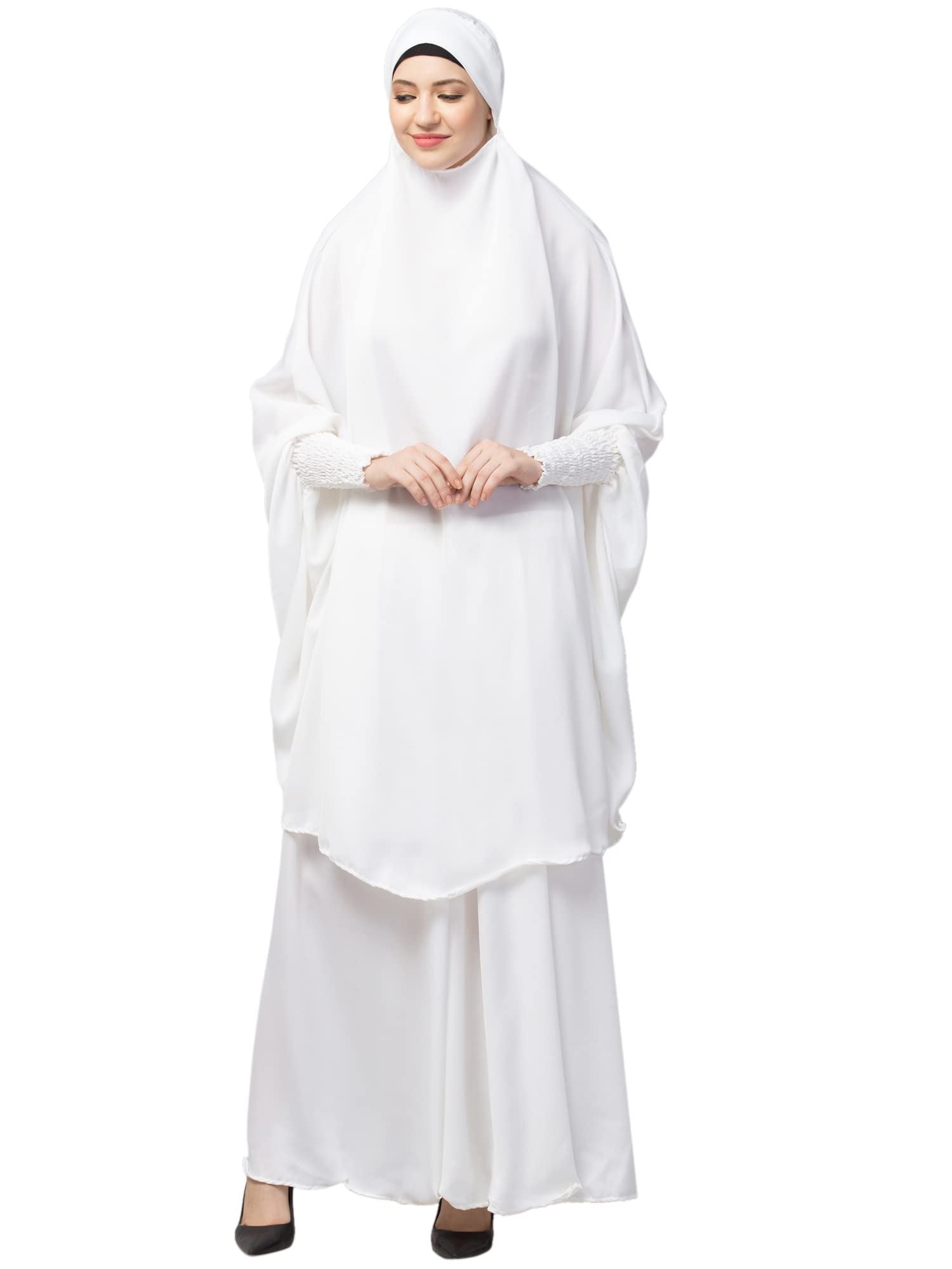 NAZNEENWomen's Solid Plain Two-Piece Khimar and Skirt Set | Ready to Wear Instant Hijab cum Naqab for Daily Islamic Use | Muslim Outfit | Ethnic and Fusion Wear for Women