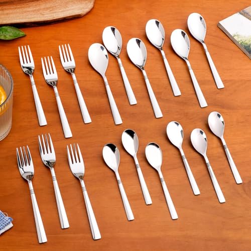 Image of Nestasia Stainless Steel Cutlery Set of 18 - Dishwasher Safe & Rust Resistant Spoon, Fork & Dessert Spoon Set - Ring Cut Cutlery Set for Dining Table, Kitchen & Gifting
