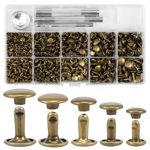 340 Sets Leather Rivets Kit with Setting Tool Kit and Storage Box 5 Sizes Double Cap Rivets Tubular Metal Studs Metal Leather Rivets Leather Craft Accessories for Bags Clothing Shoes Leather Craft US
