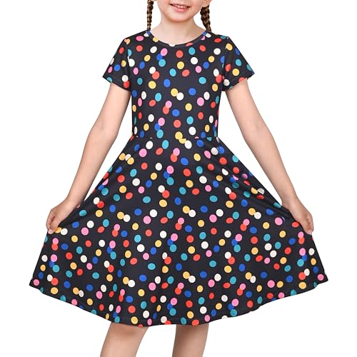 Vestido para niña Vistoso Lunares Ajuste y Llamarada Manga Corta Festival Retro Verano 8 años