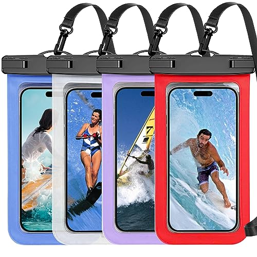 FECEDY Waterproof Cell Phone Pouch,4 Pack Universal Water Proof Dry Bag Case with Neck Lanyard for iPhone Samsung Galaxy,up to 7.5