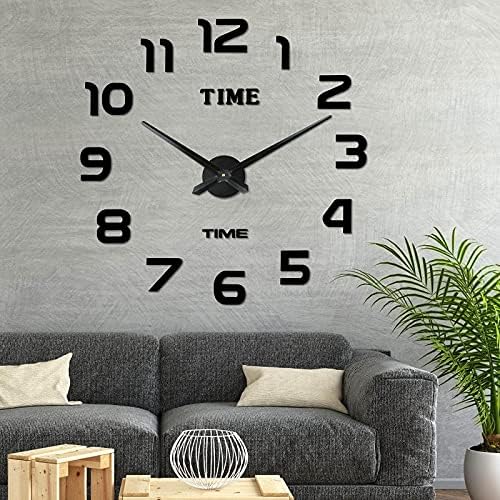 Reloj de Pared Adhesivo, Sin Marco Reloj de Pared 3D, DIY Etiqueta de La Pared del Reloj Mudo Moderno, Reloj de Pared Digital para el Hogar, Oficina, Decoración de Pared del Hotel (Negro)