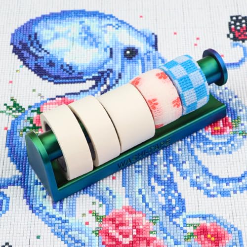 Image of Diamond Art Accessories Tape Dispenser, Diamond Painting Accessories Single Roll Metal Tape Holder for Diamond Art Projects, Office & School Supplies Storage, Iridescent Green