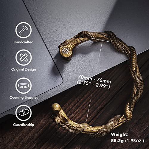 Coppertist.wu Cuff Bracelets For Men Women | Double Snake Twisted Brass Open Bangle Adjustable Vintage Creative Cool Jewelry Gifts (S) #TOP3