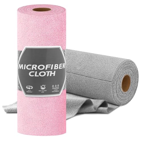 KEHHVCY 2PCS Microfiber Cloth Rolls Tear-Away Towel Roll, Reusable & Washable Paper Towel Roll, Scratch-Free Microfiber Cleaning Cloth for Kitchen, Housekeeping & Car Cleaning