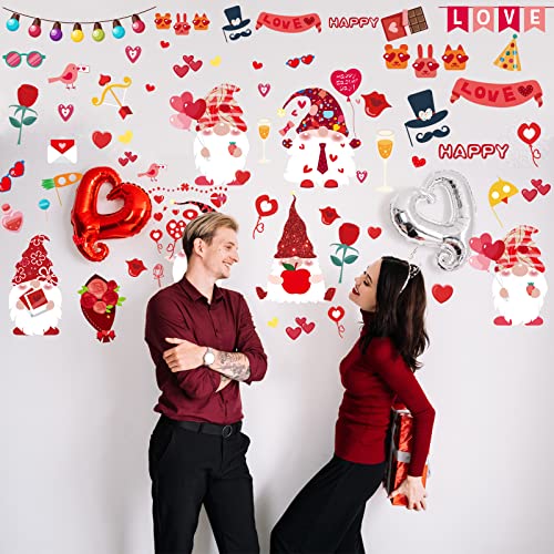 112 PCS Valentine\'s Day Wall Decals Gnome Window Cling Decorations Gnome Stickers Wall Love Heart Pattern Cupid Wall Decal Window Decal Stickers for Valentine\'s Day Decorations, i Love You Decorations, Wedding Anniversary