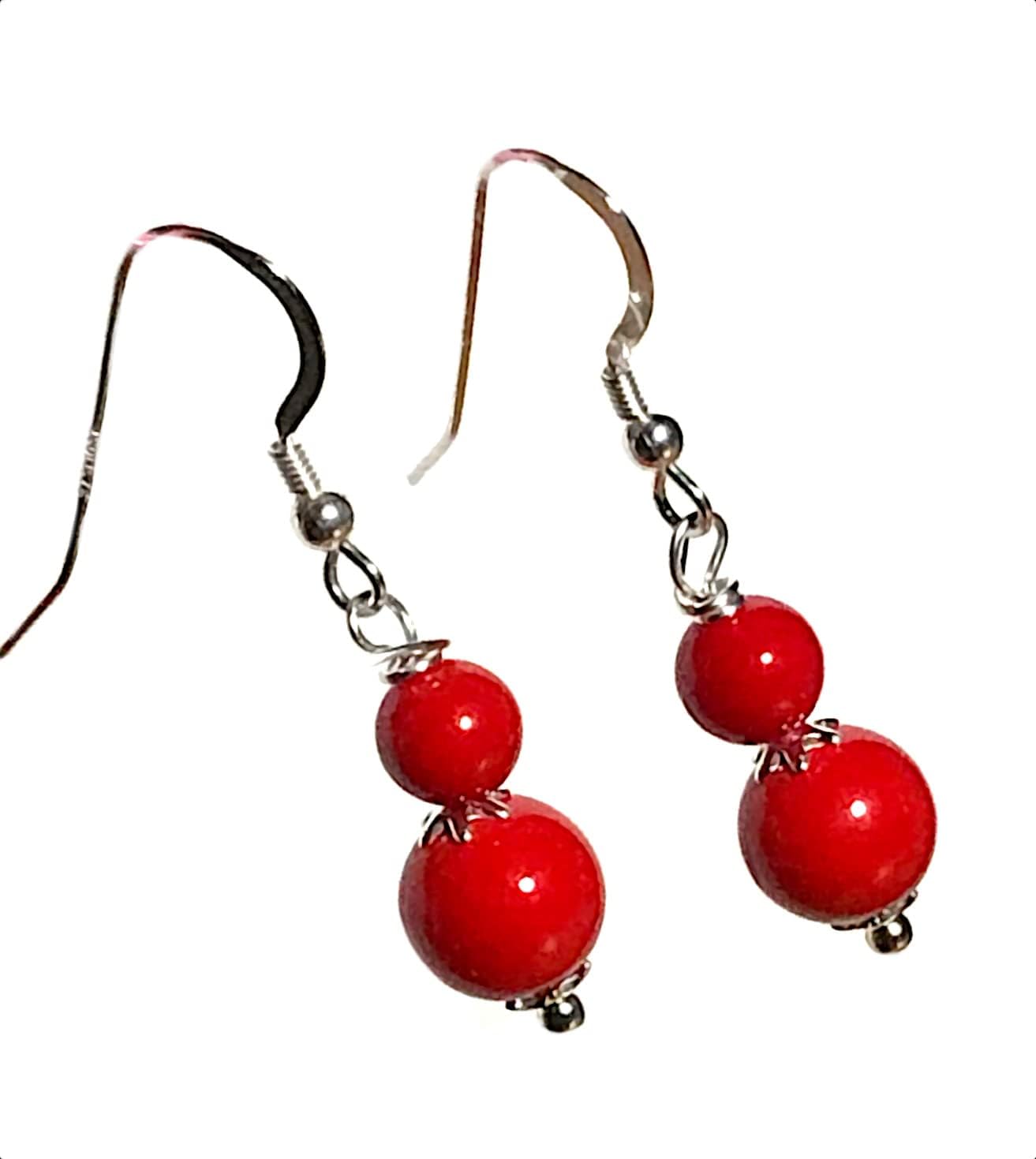 Coral earrings; Red bamboo coral; Sterling silver; Delicate dangle earrings; Gift for her women mother daughter wife sister; Stocking stuffer; Handmade in WA;