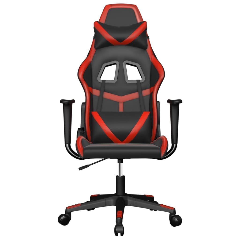 Gaming-Stuhl Schwarz Rot Kunstleder Ergonomischer Zocker Sitz mit Wippfunktion Lenden Nacken Kissen, Drehbarer Chefsessel für Büro, Homeoffice, Jugendzimmer, PC, Esport, Komfort