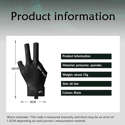 Miniatura 6 de Guantes de billar para mano derecha, guantes de billar de 3 dedos, guantes de billar para taco de piscina, guantes de billar transpirables de secado