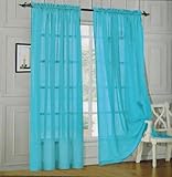 Elegant Comfort® 2 Piece Solid SHEER PANEL with ROD POCKET - Window Curtain 60-inch width X 84-inch Length - Turqouise