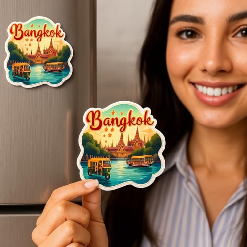 Image of Naxon Bangkok Theme Souvenir Wooden Refrigerator Stylish Fridge Magnet - Fridge Decoration Magnet for Kitchen & Home Decor | Perfect Souvenir Gift | Size 3x3 Inches | Pack of 1