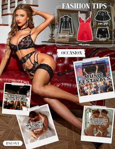 RSLOVE Women's Sexy Fishnet Thigh-High Stockings with Silicone Lace Top Sheer Hosiery - Image 6