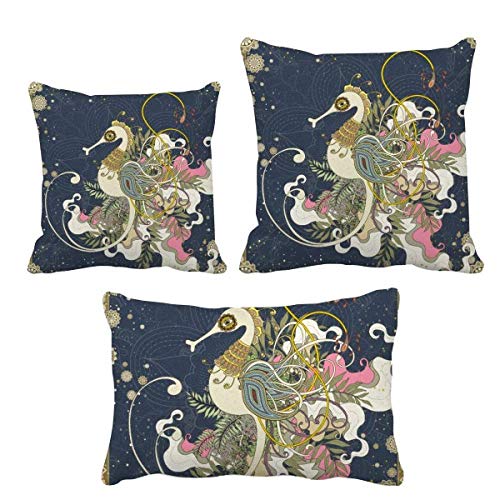 Housse de coussin de canapé lavable à motif hippocampe flore