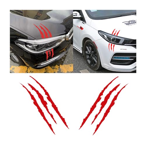 JNNJ 2 Pezzi Artiglio Graffio Auto Adesivo, Impermeabile Mostro Artiglio Graffio Decalcomania, Mostro Riflettente Graffio Striscia Marchi Artiglio Marchi Faro Decalcomania, Per Auto Moto(Rosso)