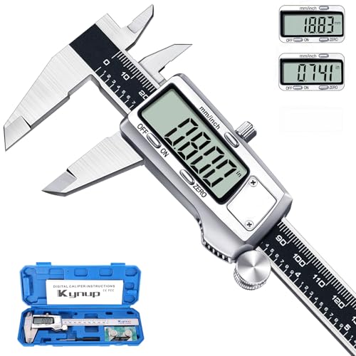 Kynup Calibro a corsoiodigitale, 150 mm, calibro scorrevole, in acciaio inox, elettronica, strumenti di misurazione, display LCD per uso domestico e industriale, nero