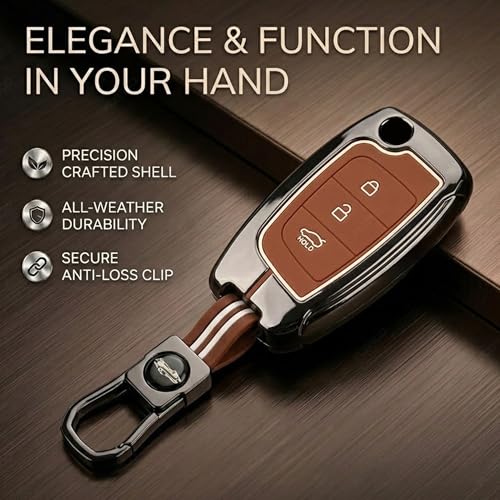 Image of Coll of Fest Premium Metal Silicone Brown Key Cover Compatible with Hyundai i20 N Line | Hyundai Verna 2024 | Hyundai Verna 2023 | N6 Car | 3 Button Flip Smart Key Glow in the Dark