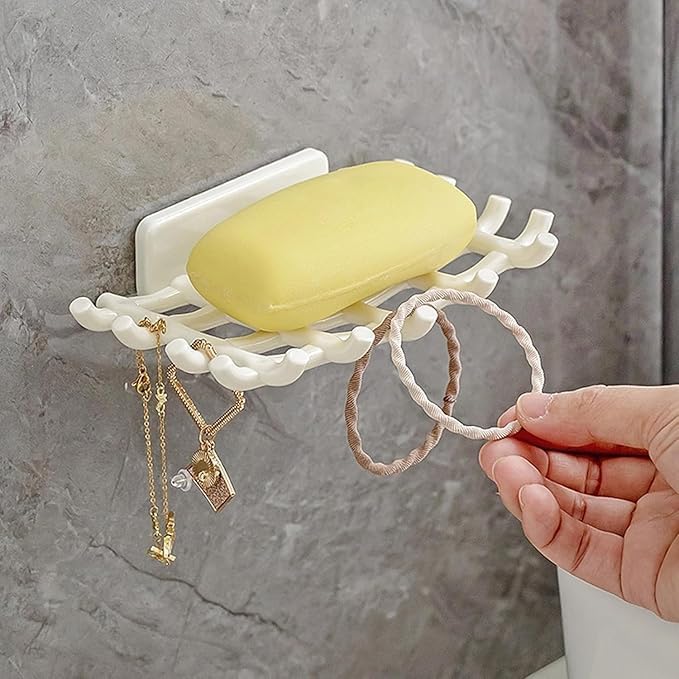 Image of Soap Holder for Bathroom Stickable | 02 Pcs Premium Soap Stand for Bathroom | Soap Stand Adhesive for Bathroom | Self Adhesive Soap Holder | Sabun Stand Black (1, Grid SOAP Box)