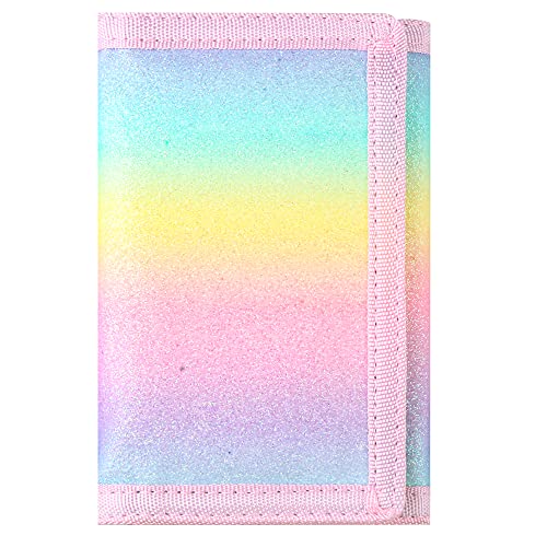 Image of Kids Wallet for Boys Girls Teens Trifold, Canvas Toddler Wallet for Boys, Cute Zipper Wallets Youth with Coin Pocket Card Holders, Novelty Wallets for Childrens Birthday Gifts, Rainbow Glitter