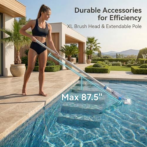 Image of Pool Vacuum for Above Ground Pools & Inground Pools, 2026 Update for Motor, Consciot Rechargeable Handheld Cleaner with Telescopic Pole, 18.5 GPM Suction, 13.4 inch Head, 60-Min Runtime