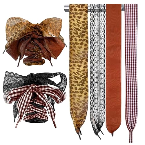 Floruvia 4 Paires de Lacets en Satin, Rubans Souples 120cm, Décoration de Baskets pour Femmes et...