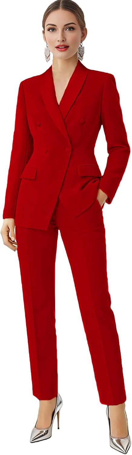 Womens Suit 2 Piece Double Breast Pants Suits for Women Dressy Casual Slim Fit Business Professional Outfits for Work