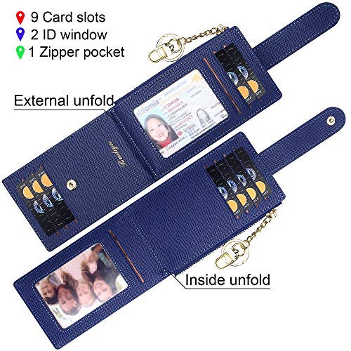 Image of Badiya Slim Women Wallet RFID Blocking Bifold Compact 9 Card Slots Holder Wallets Soft Leather with Zipper Coin Pocket 2 ID Window