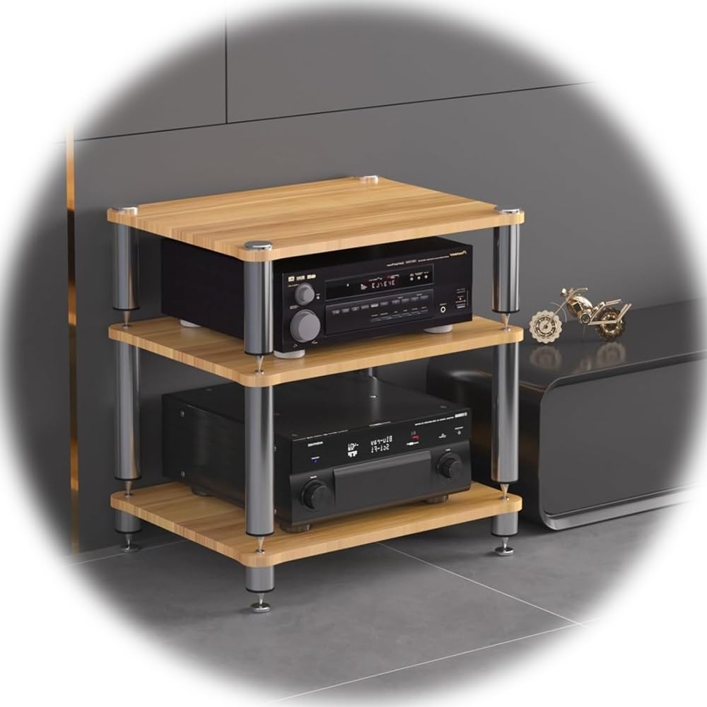 KLerDH Media Racks, HiFi Rack 2 3 4 Tier AV Media Stand Wood Shelf, Audio Tower(Walnut,3 Tier (60x48x60cm))