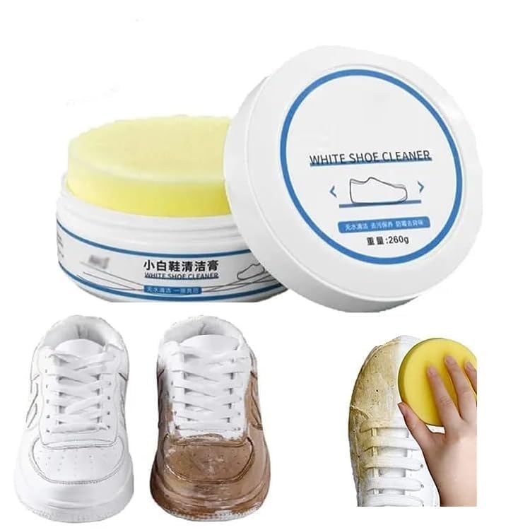 KIRMIT White Shoe Cleaner Cream with Sponge Instant Shoe Whitener for White Shoes No-Wash Shoe Cleaning Kit White Sneaker Cleaner White Shoe Polish Sneaker Cleaning Kit Shoe Eraser Stain Remover 260gm (B0CKTWYQJ1) Amazon Price History, Amazon Price Tracker