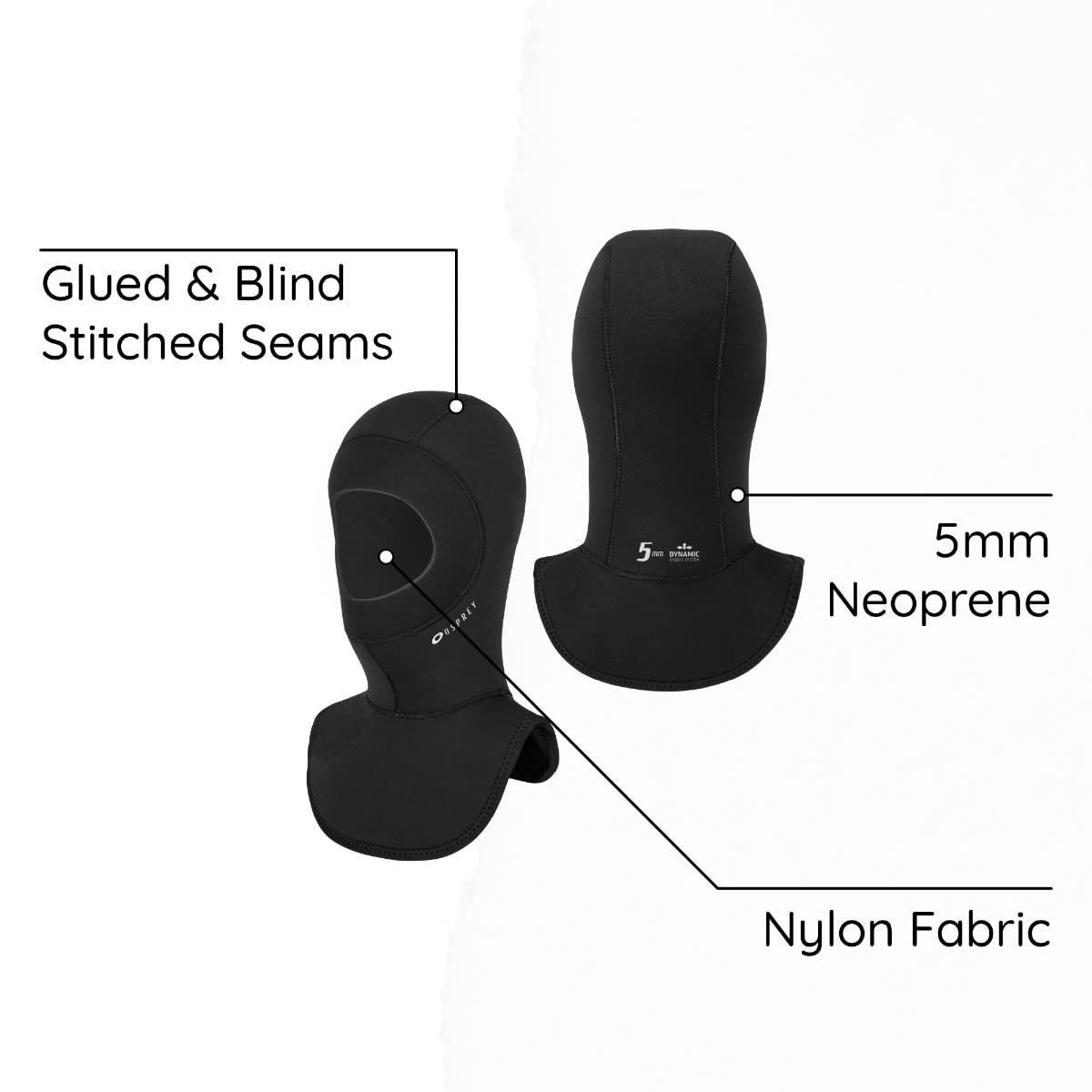 Osprey Wetsuit Hood | Unisex Adult 5mm Neoprene, Durable, Thermal Diving Hood for Snorkelling, Surfing and Swimming, Multiple Sizes, Black