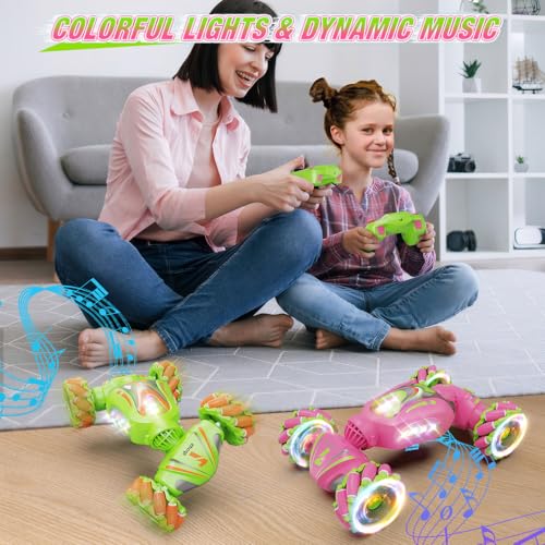 Image of Nicella Remote Control Car, Pink RC Cars for Girls, Gesture Stunt with Light & Music, 4WD, 360 Rotating, 2.4Ghz Remote Control Car Toys, Birthday Gift for Kids Age 6+ (Grey) (Pink)
