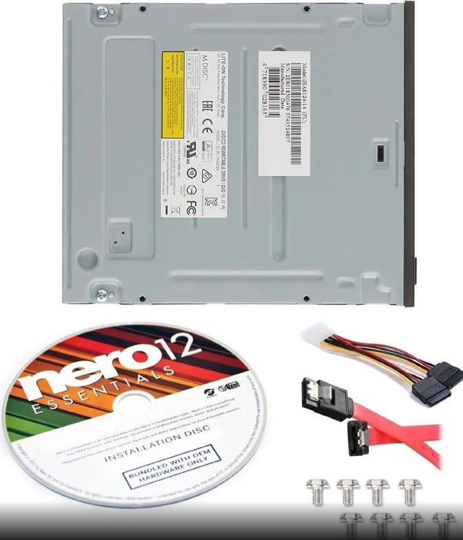 Lite-On IHAS124-04 24X SATA Internal DVD/CD Burner Drive, Dual Layer DVD±RW Writer with Nero 12 Essentials Software & SATA Cable Kit