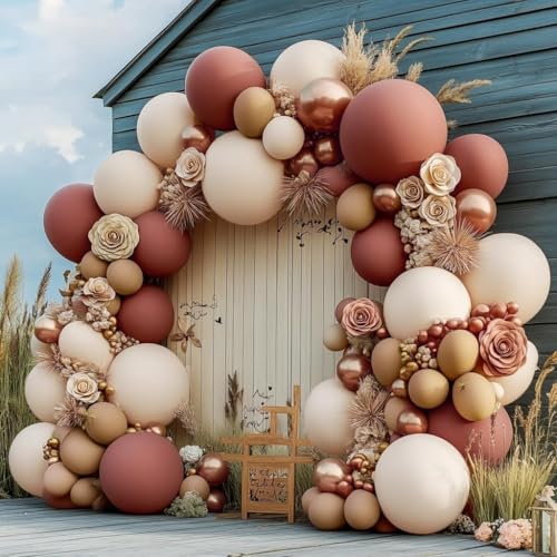 Image of Boho Balloons Pink Nude Balloon Garland Double Stuffed Matte Cream Dusty Rose Balloon Arch Kit for Birthday Baby Showers, Wedding, Bridal, Baptism, Love Party Decorations