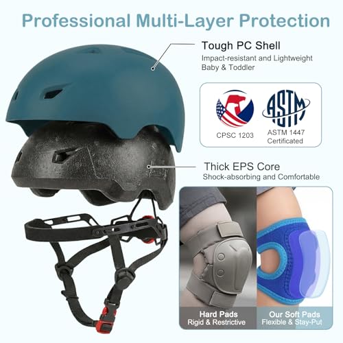 Image of Toddler Helmet and Knee Pads Set for 1-3 Years Old, Kids Bike Helmets with Toddler Knee Pads and Elbow Pads Set, Adjustable Baby Helmet for Balance Bike, Scooter, Tricycle, Bicycle