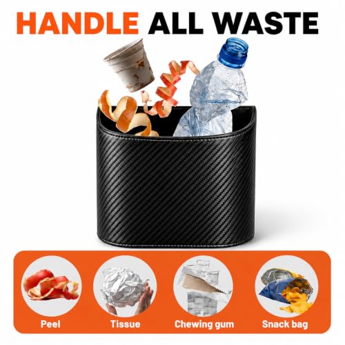 Image of COZILO Leather Car Trash Can - Leakproof & Easy-to-Clean Car Garbage Can for Luxury Cars, SUVs & Trucks | Includes 60 Custom Liners, Secure Hook, Easy Install, Carbon Fiber