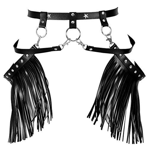 Woman Body Harness Adjustable Dance Clothing Accessories Leg Waist Tassel Gothic Punk Belt (Black)