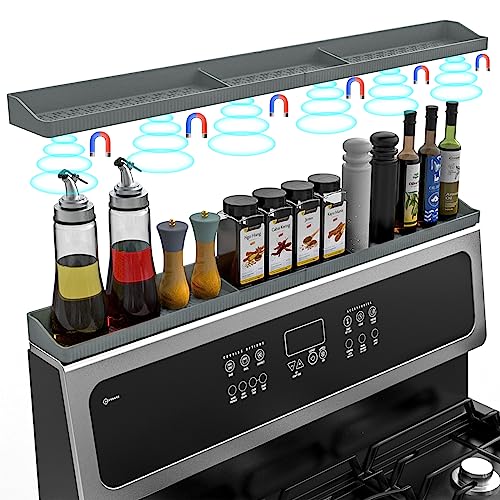 Magnetic Stove Shelf for Back of Stove, 30 Inch Silicone Stove Top Spice Rack for Kitchen Organization, Heat Resistant Over the Stove Shelf with 6 Powerful Magnets, Fits Flat & Curved Stoves- Grey by Foeacry - Used condition - US$13.63