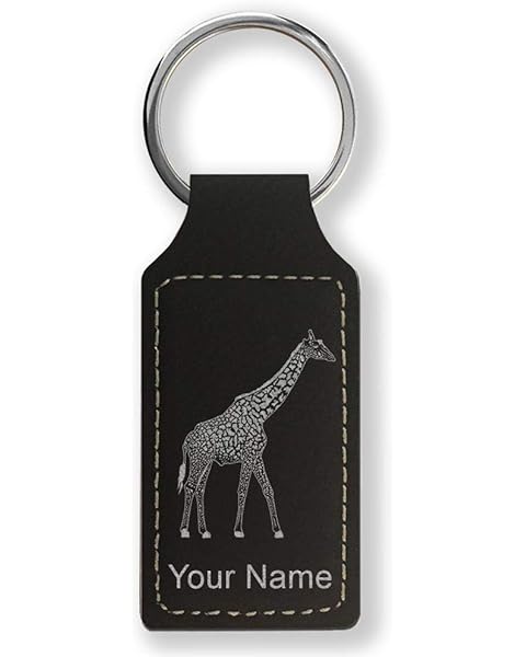 LaserGram Rectangle Keychain, Giraffe, Personalized Engraving Included