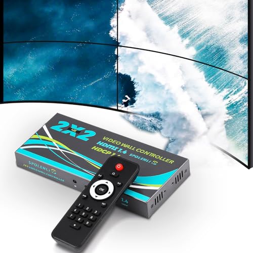 Spolehli Controlador de pared de video 4K 2x2, procesador de pared de video con 8 modos de empalme de visualización a 60 Hz, rotación de 180 grados, controlador de pared de TV de empalme multipantalla
