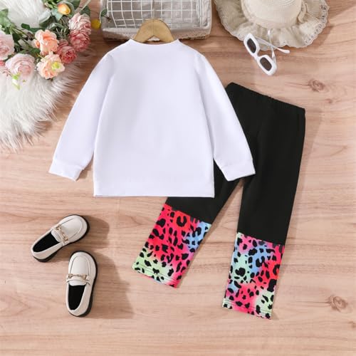 Image of OLMRJKD Kids Toddler Girls Clothes Figure Graphic Drop Shoulder Top Pullover Spotted Print Pants Fall Winter Outfit Set
